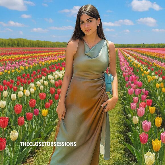 ZARA Draped Neckline Ruched Midi Dress 🌅✨ | Size L | NWT | RARE - Picture 2 of 16